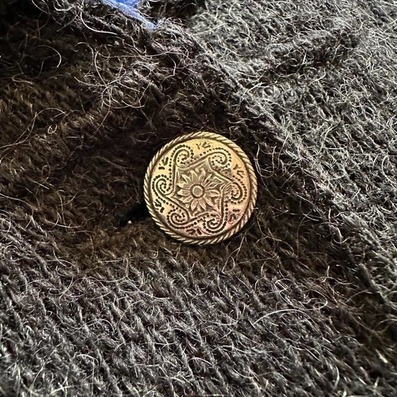 Vintage 80s Alafoss of Iceland Men Black Blue Purple 100% Wool Hooded Coat. - Picture 4 of 7